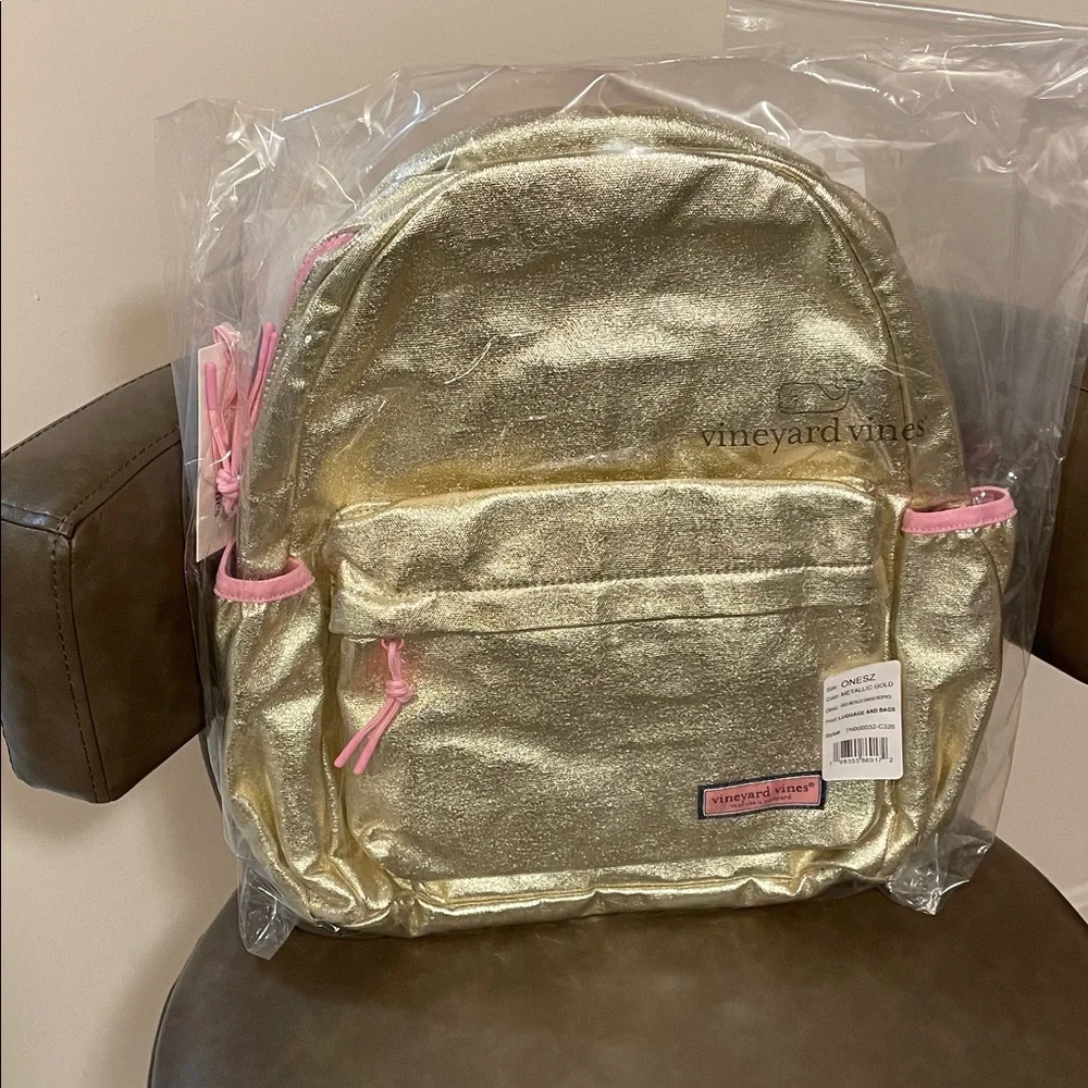 Vineyard Vines Shiney Gold Fabric Backpack with Bling! New with Tags LAST ONE - Picture 3 of 5